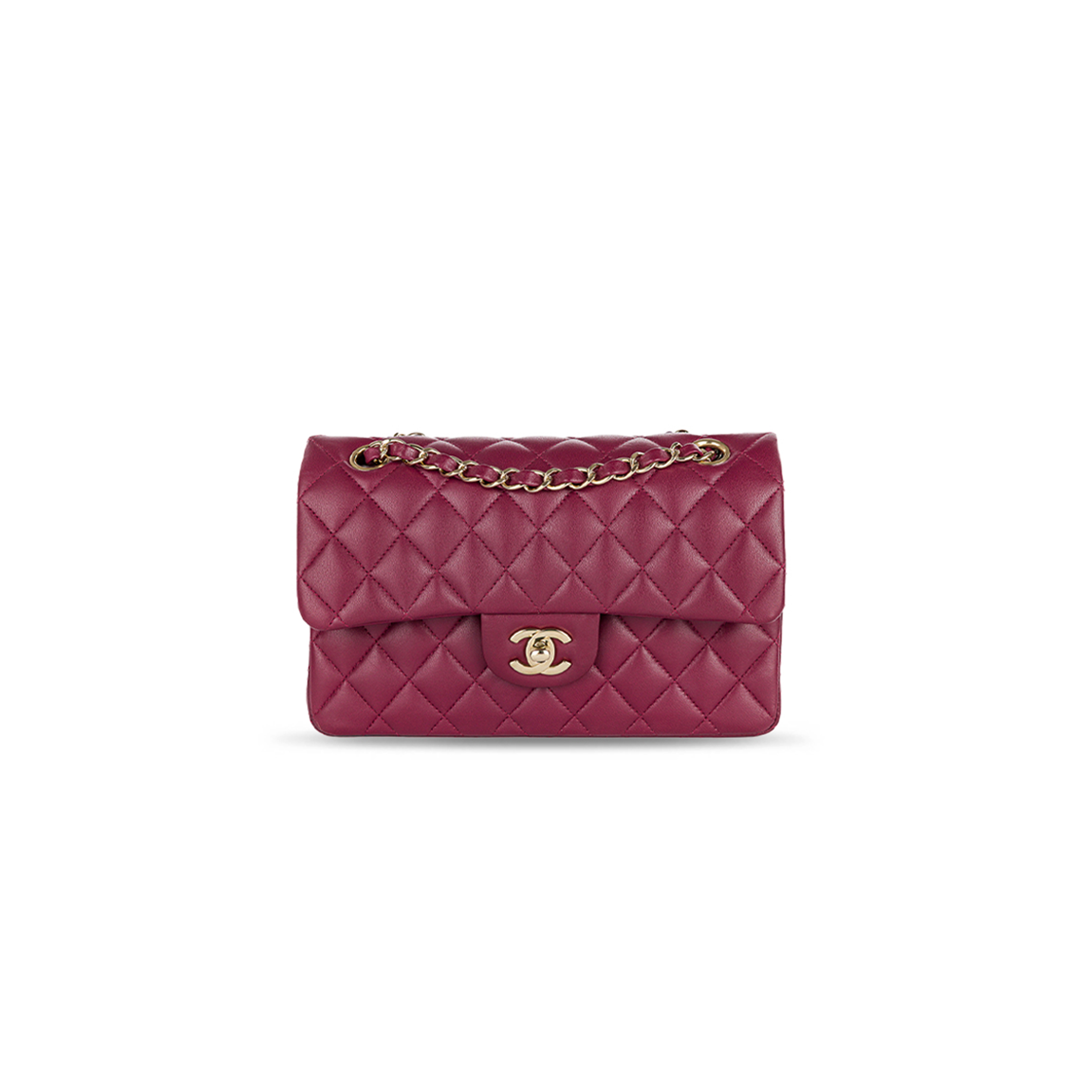 CHANEL MASTER BURGUNDY LAMBSKIN CLASSIC SMALL DOUBLE FLAP BAG (23*14*6.5cm)